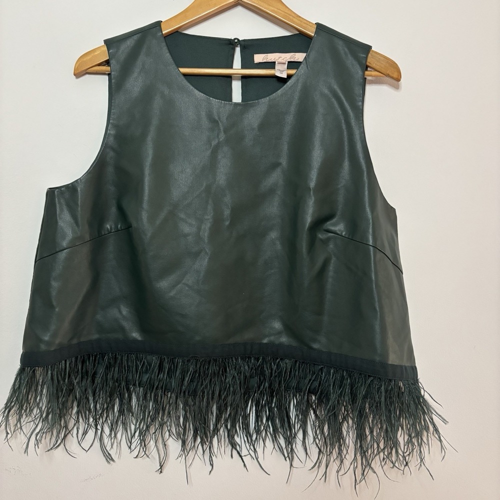 Hutch Jojo Vegan Leather Feather Fringe Top Green 1x Boho Festival Glam Fairy